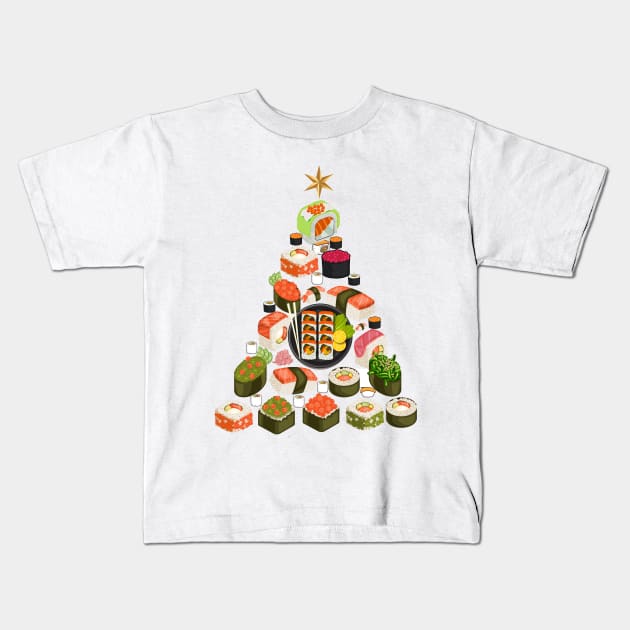 Sushi Christmas Tree Kids T-Shirt by FERRAMZ